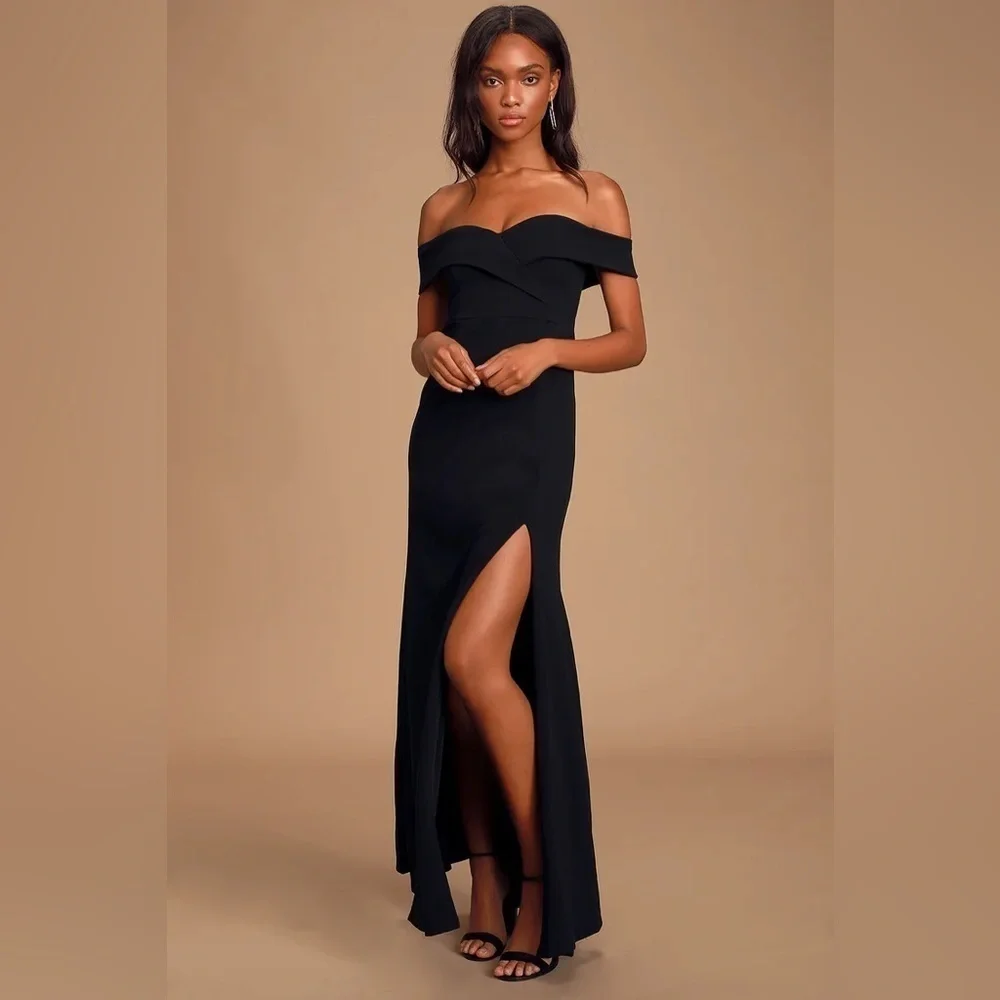 song of love black off-the-shoulder maxi dress Black Off-the-Shoulder Maxi Dress | Womens | X-Small (Available in M) | 100% Polyester